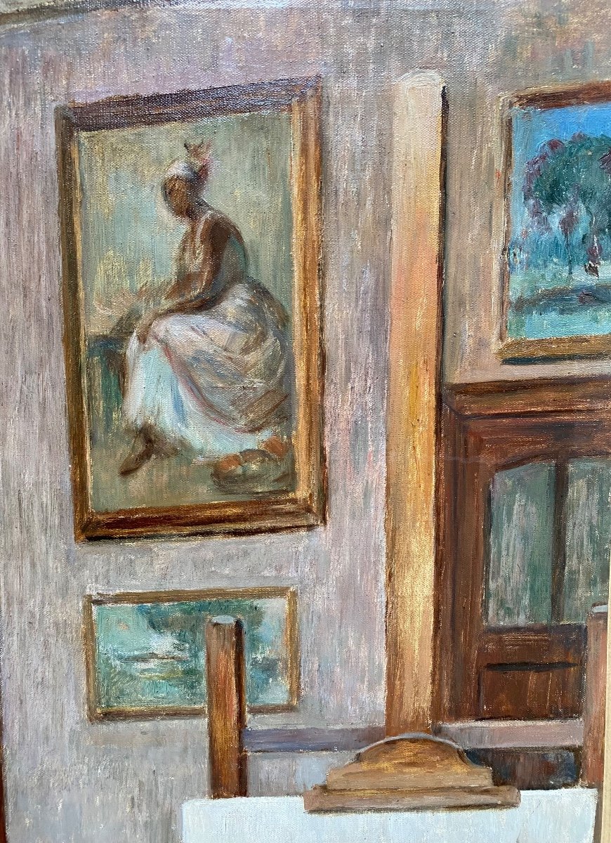Maurice Jean Lefebvre.  “ L’ Atelier Du Peintre”. Huile Sur Toile début  XXème.-photo-1