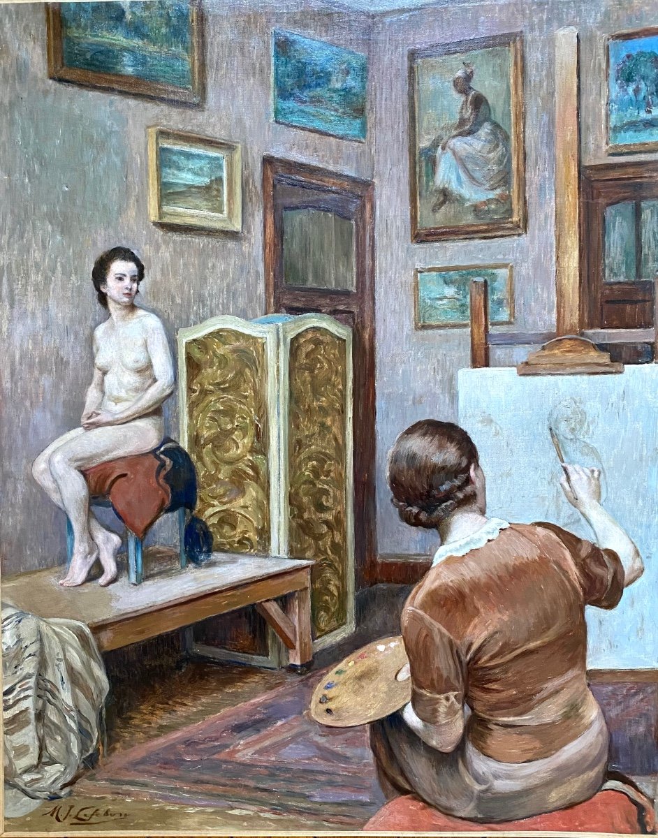 Maurice Jean Lefebvre.  “ L’ Atelier Du Peintre”. Huile Sur Toile début  XXème.