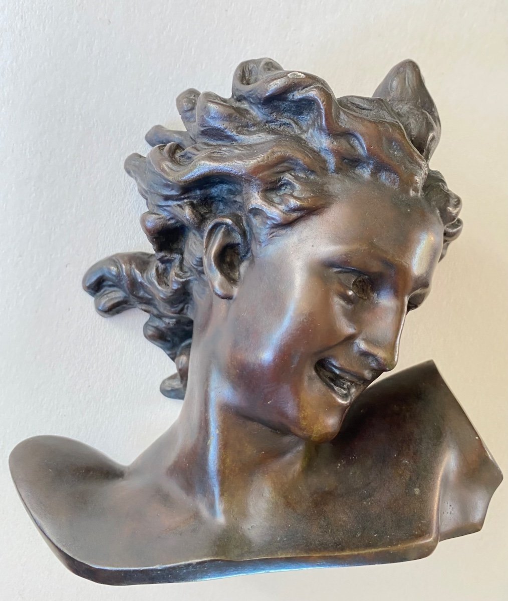 According To Jean-baptiste Carpeaux. Bust Of The Dancing Genius. Bronze. Louvre Museum Edition.