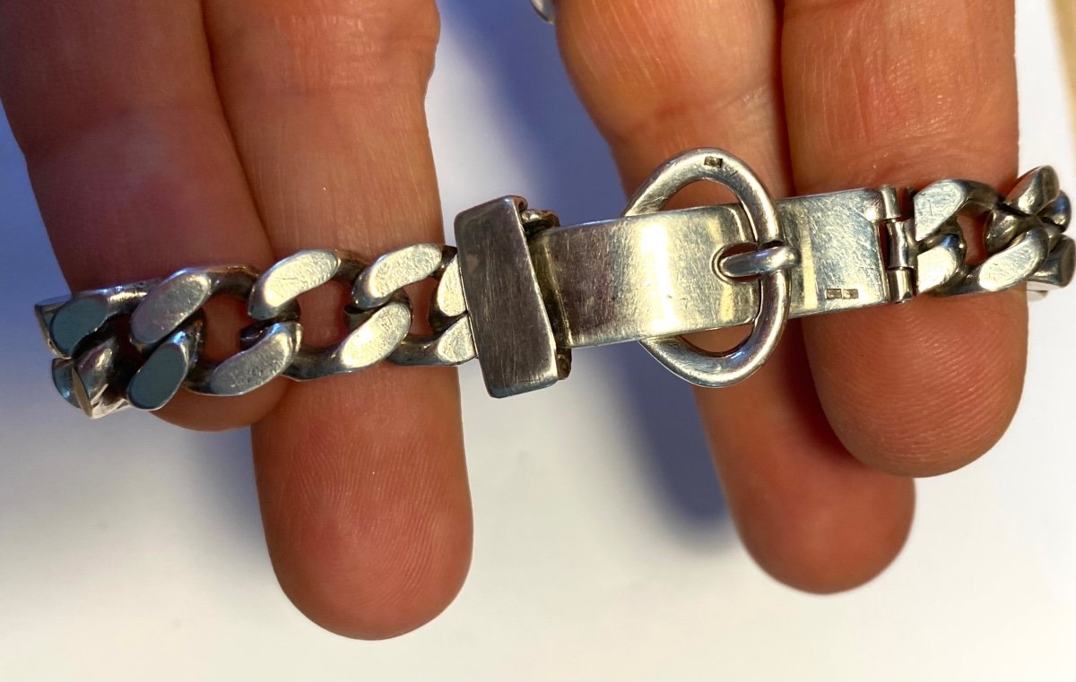 Curb Bracelet/ Men's Belt. Solid Silver. 20th Century. -photo-4