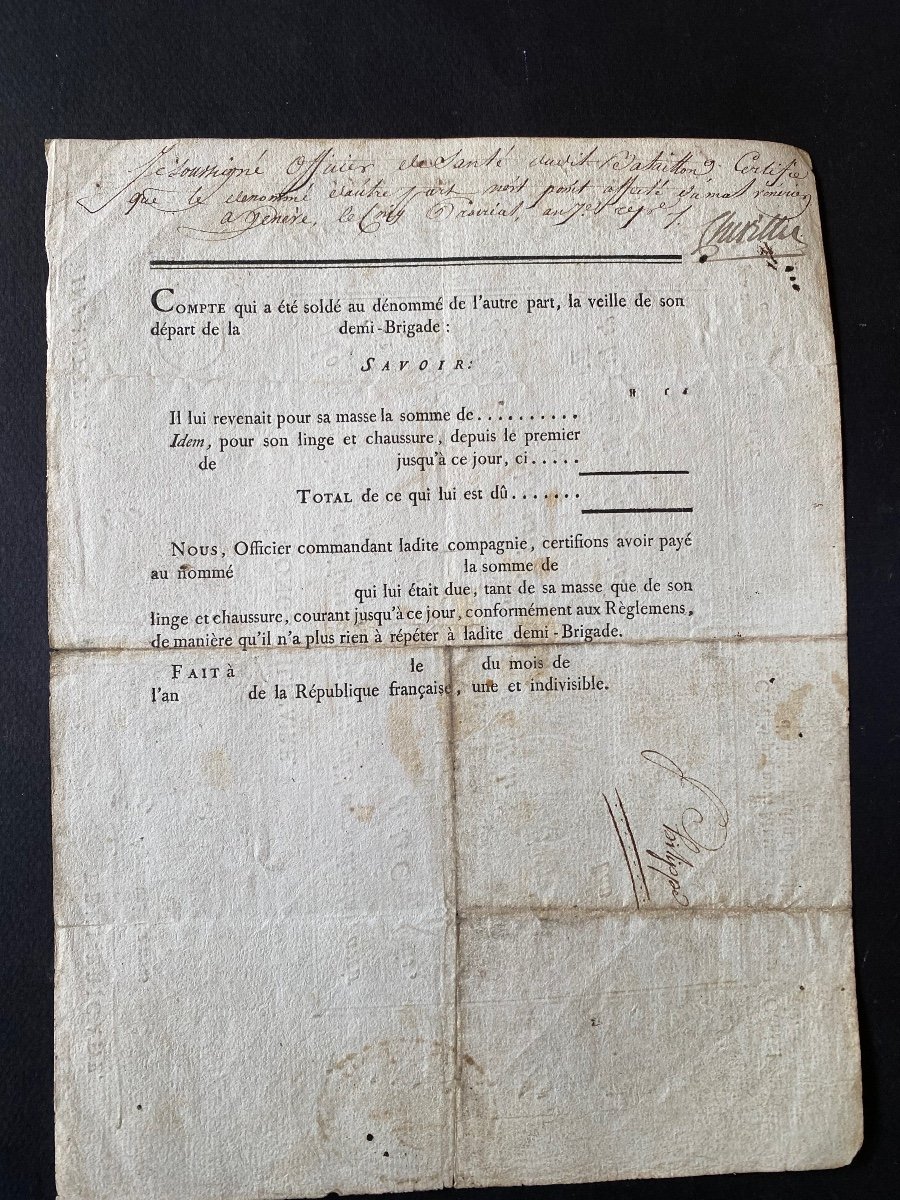 Congé Militaire 1799. Rolland Philippe. Infanterie - 38 Demi-brigade. -photo-2