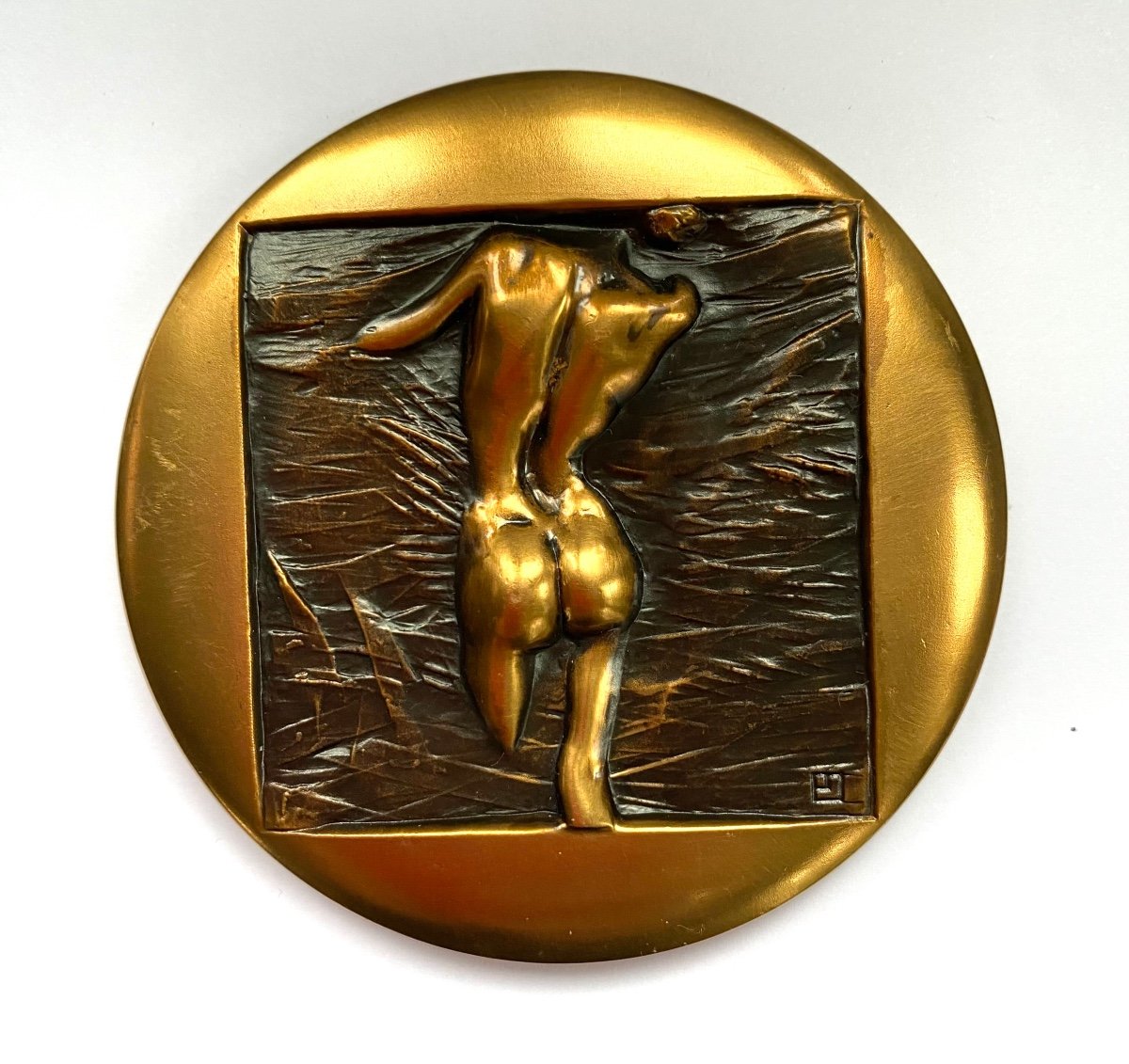 “ondine”. Biface Medal / Paperweight In Bronze. 20th Century. -photo-2
