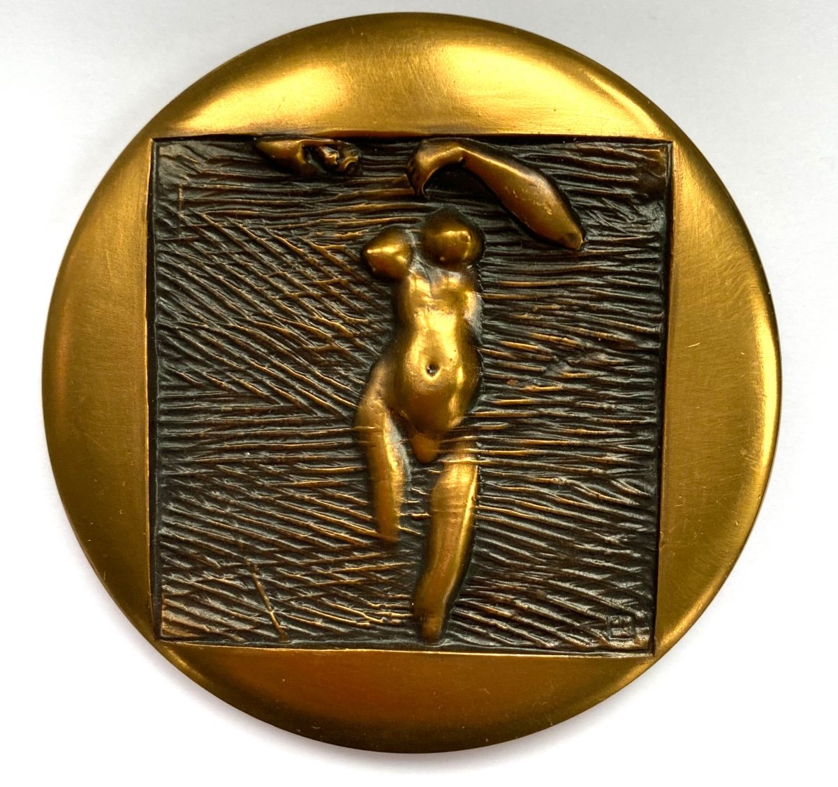 “ondine”. Biface Medal / Paperweight In Bronze. 20th Century. 