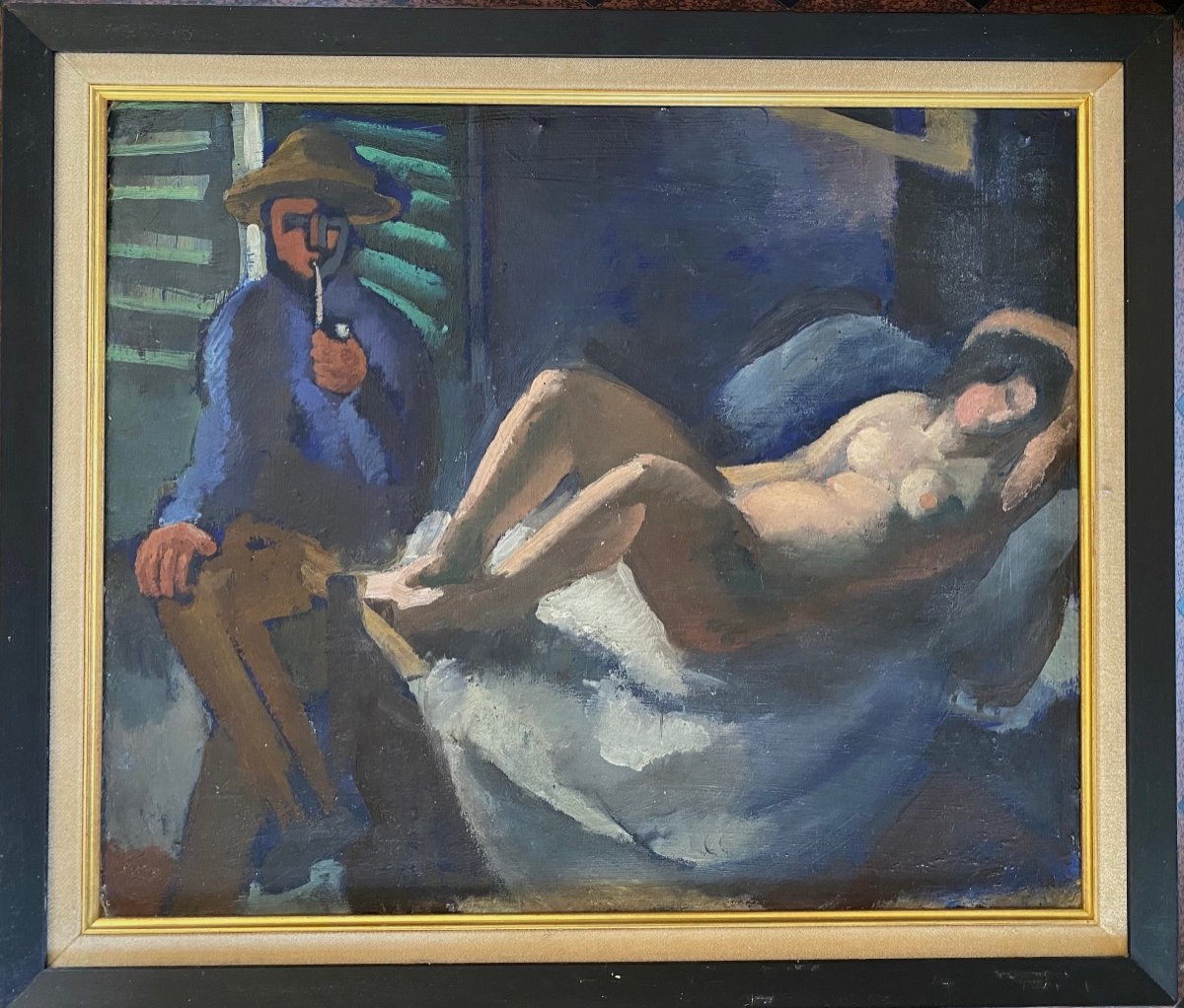 Pauline Peugniez / Jean Hebert-stevens. “ Odalisque”.  Framed Oil On Cardboard. 1931.