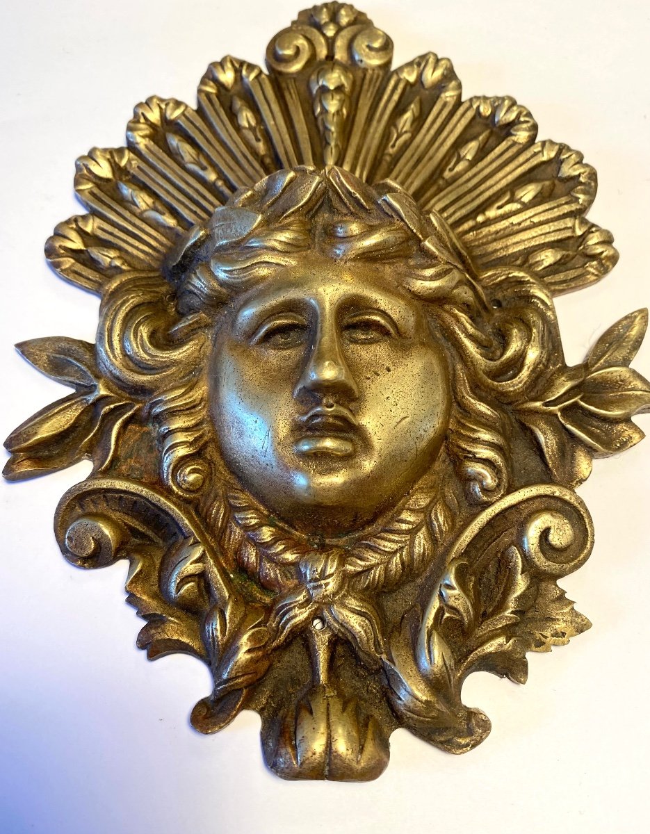 Apollo Mask. Applique Bronze. France 19th Century. -photo-2
