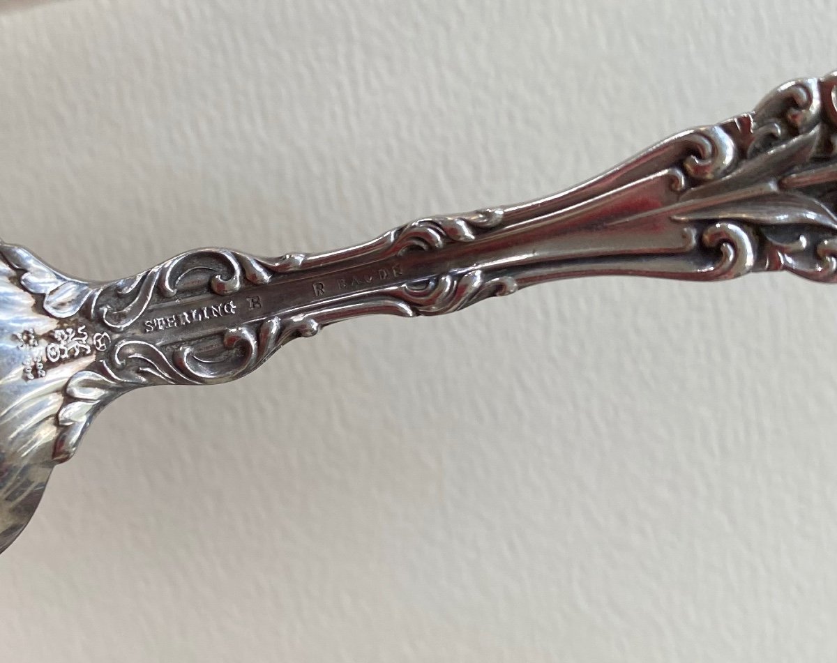 F. M. Whiting. Suite De neuf Petites Cuillers En Argent Art Nouveau. Décor  Floral. -photo-3