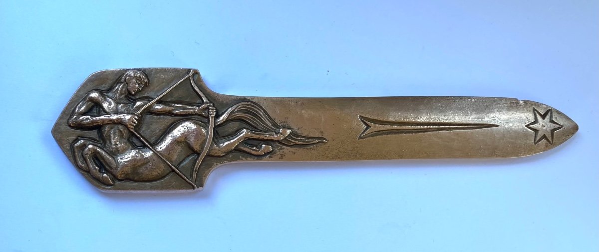 Art Deco Bronze Letter Opener And Paperweight. Centaur Or Sagittarius. 1931.-photo-3