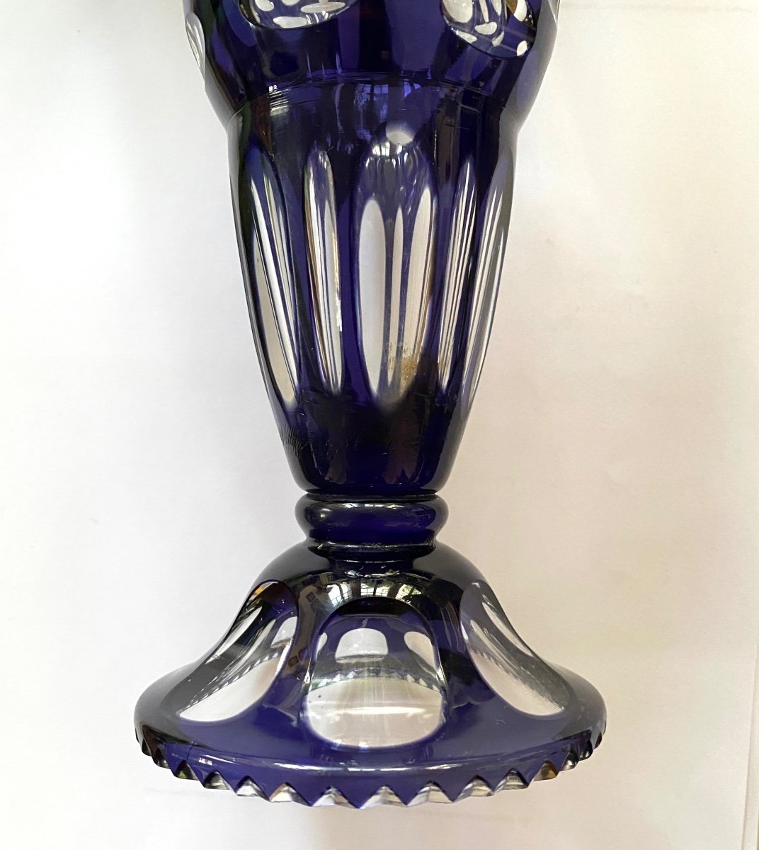 Cut Crystal Vase. Double Layer Overlay. Dark Blue. Mid 20th Century. -photo-2