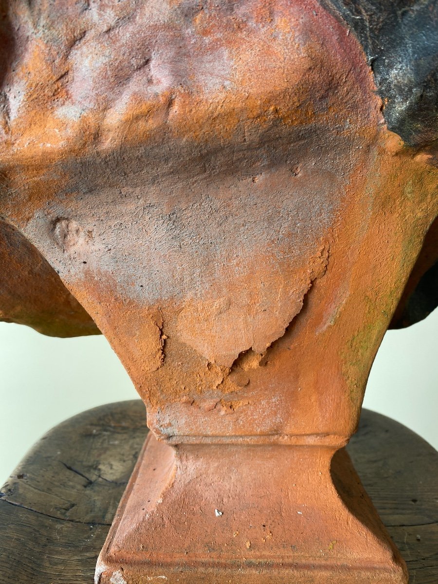 "the Chinese". Polychrome Terracotta 20th Century After Jb Carpeaux. -photo-3