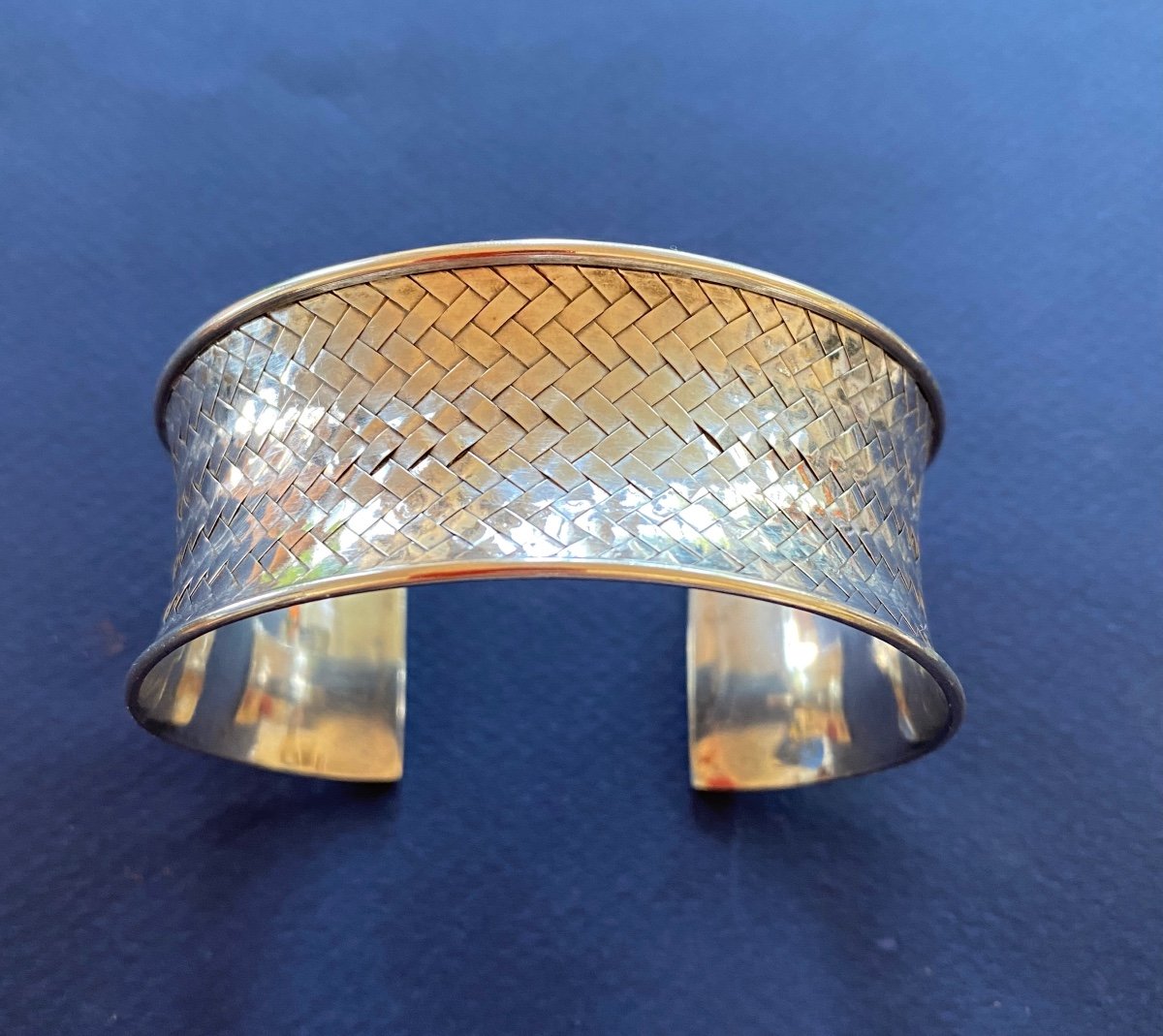 Silver Cuff Bracelet. Art Deco Style. Braided Pattern. 70s. 