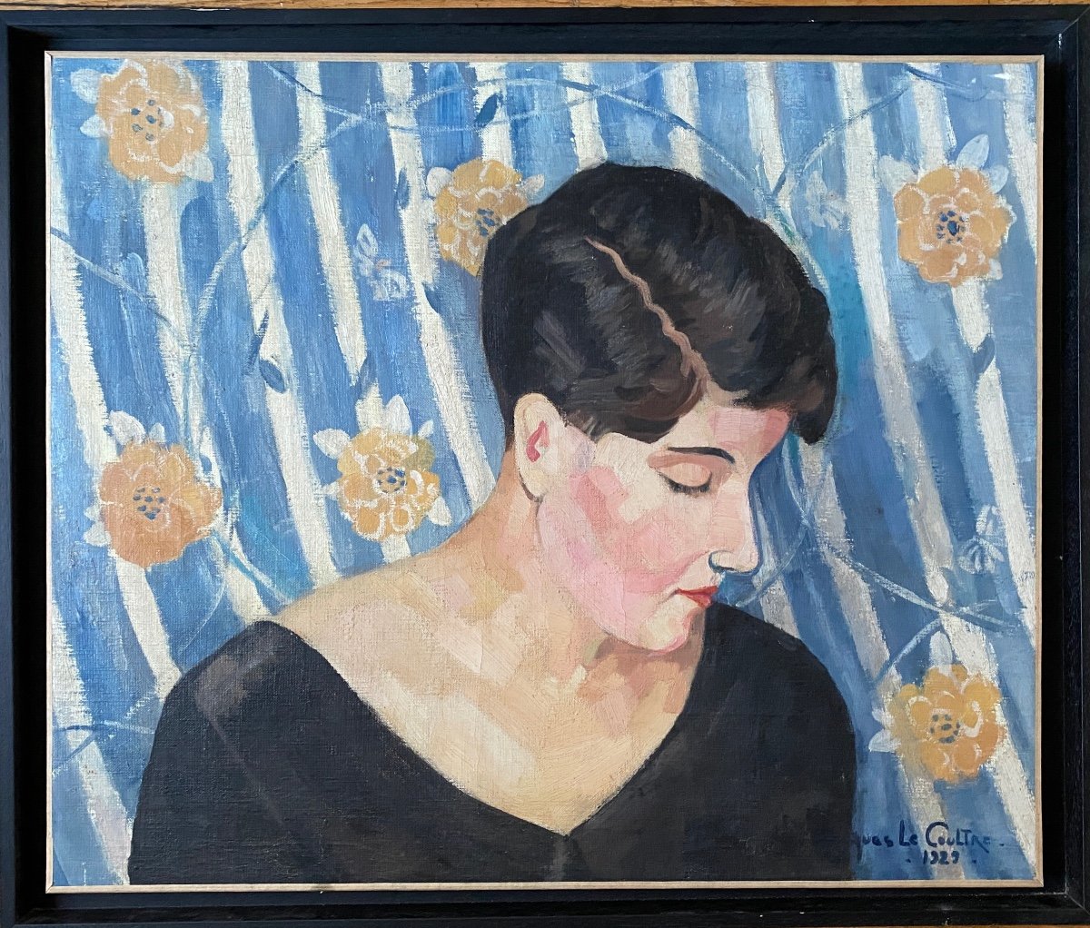 Jacques Le Coultre. “ Portrait De Femme”. Art Déco. Huile Sur Toile Encadrée. 1929.