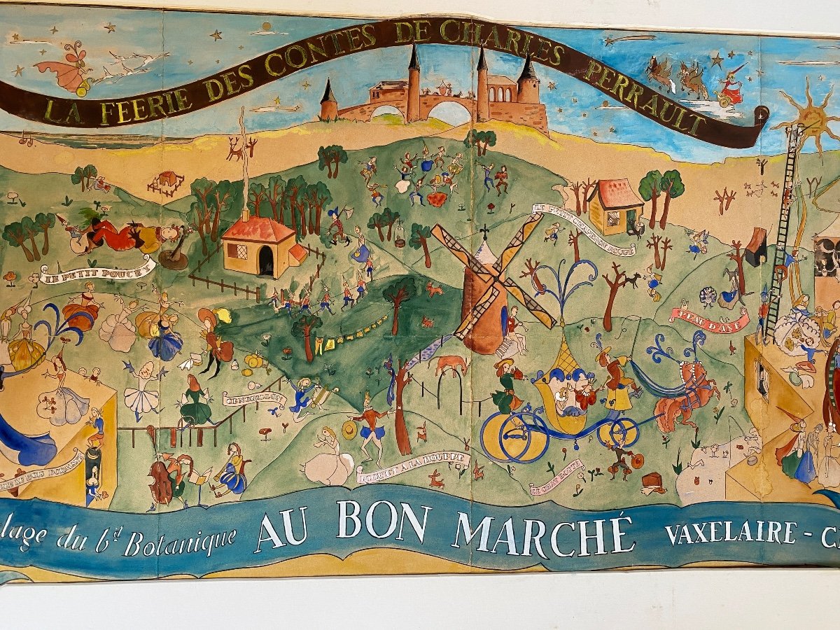 “ Au Bon Marché Vaxelaire”. Bruxelles. Projet D’affiche. Gouache. Les Contes De Ch. Perrault. -photo-2