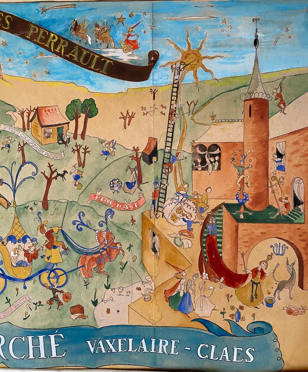 “ Au Bon Marché Vaxelaire”. Bruxelles. Projet D’affiche. Gouache. Les Contes De Ch. Perrault. -photo-1