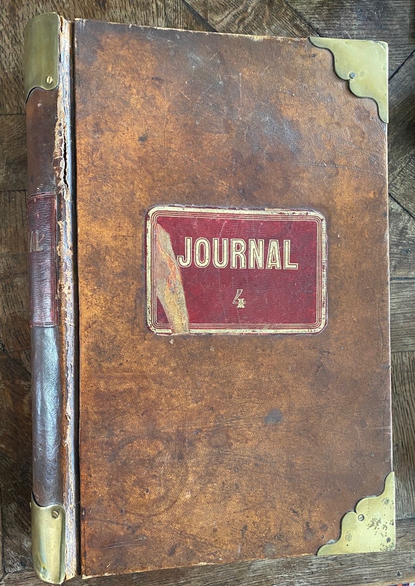 Grand Livre De Comptes / Journal. XIXème. Serrurier- Ferronnier. Cuir, Laiton Et Papier. 