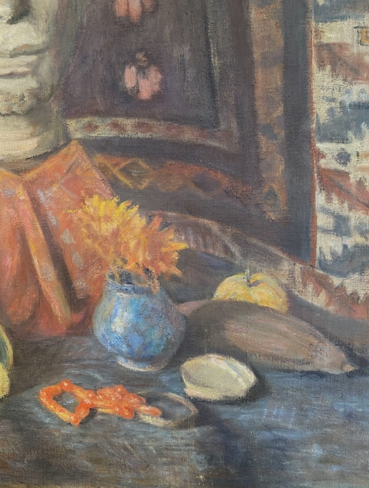 Cecile Hertz- Eyrolles. “still Life With Buddha”. Oil On Canvas, Mid-20th Century. -photo-2
