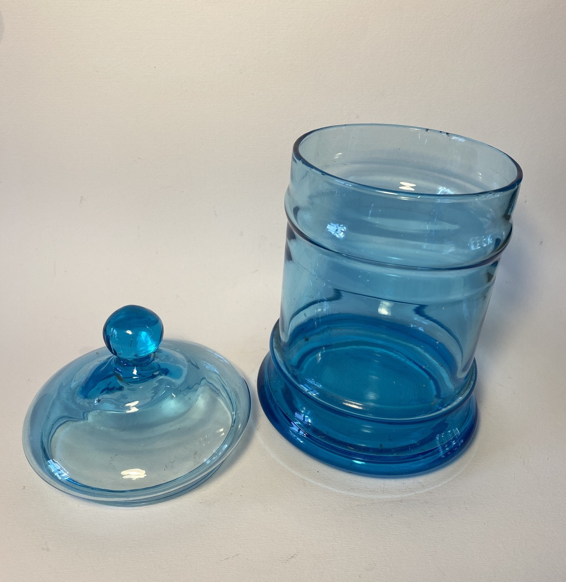 Bocal D’apothicaire Ou De Confiseur En Verre Soufflé Bleu.  XIXème. -photo-3