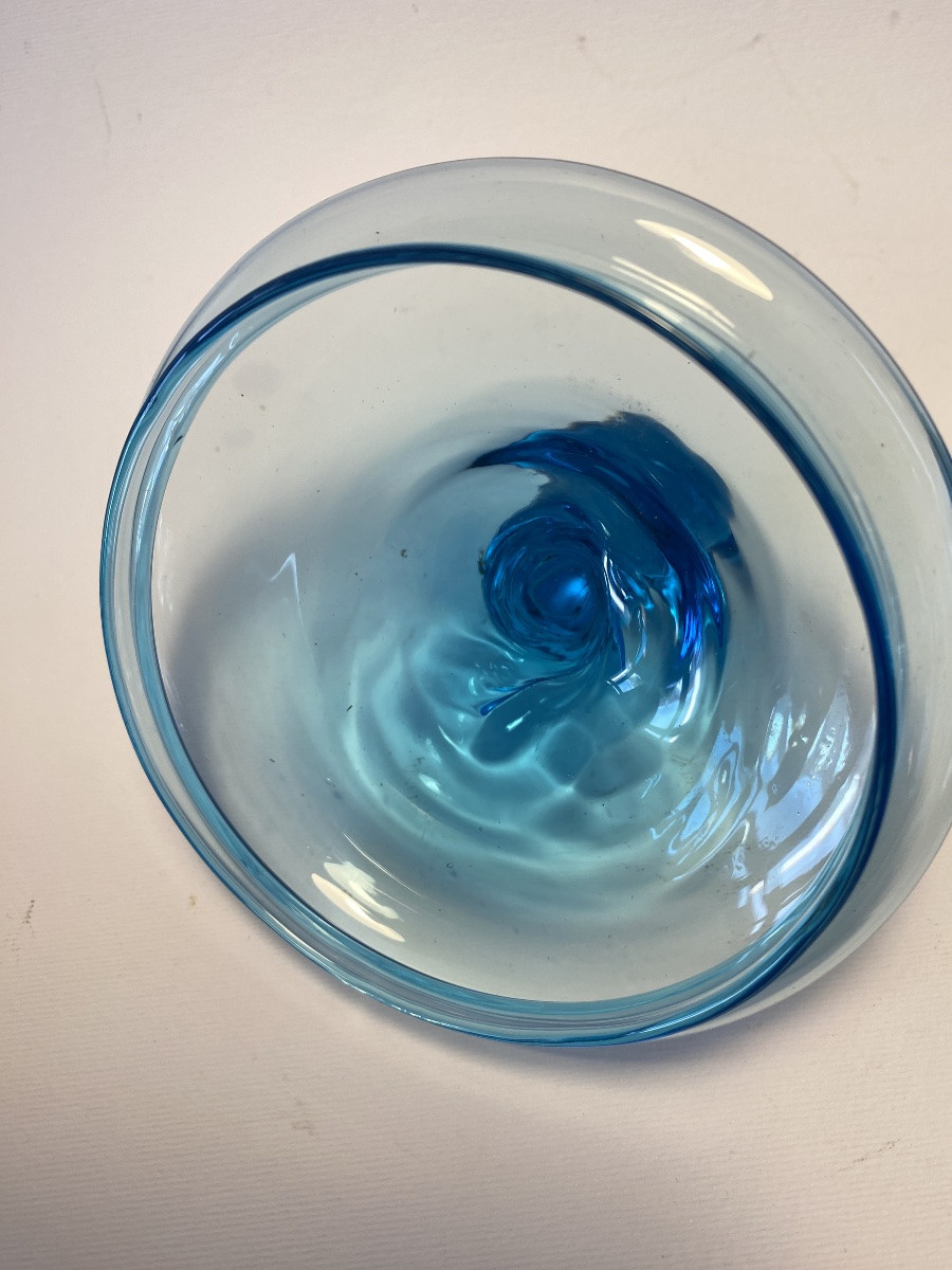 Bocal D’apothicaire Ou De Confiseur En Verre Soufflé Bleu.  XIXème. -photo-4