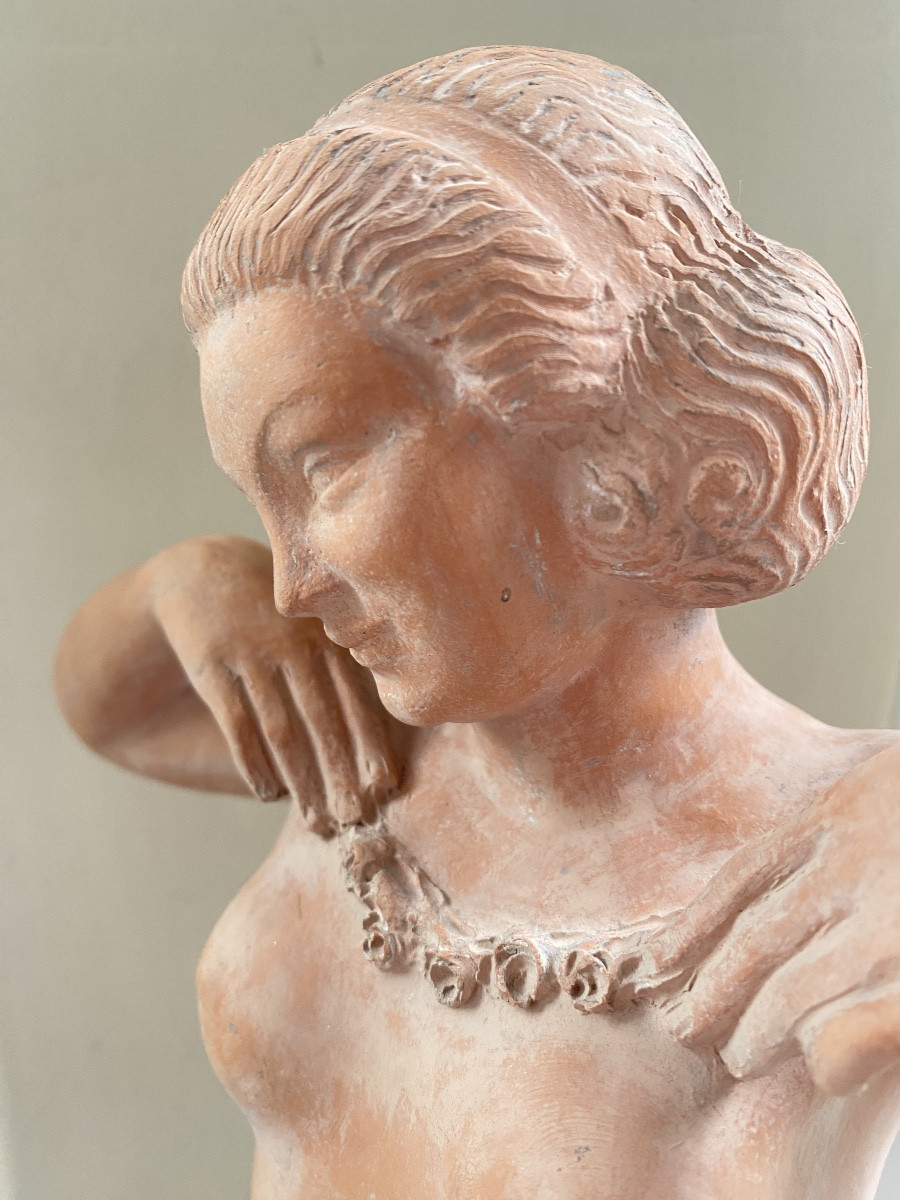 Real Pedretti. “ Nu Féminin “. Sculpture en Terre Cuite Art Déco. 1934.-photo-2