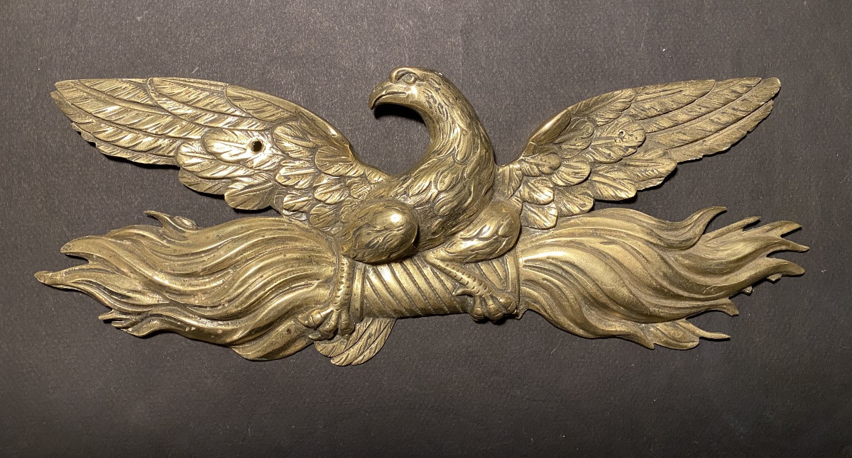 Bas-relief d’ornement  En Bronze XIXème. Aigle Impériale Tenant Un Foudre. -photo-2
