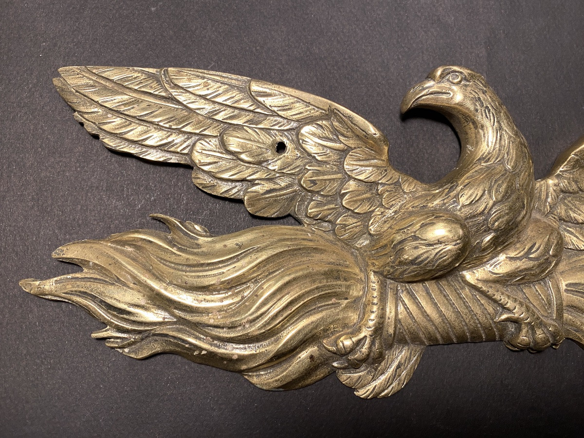 Bas-relief d’ornement  En Bronze XIXème. Aigle Impériale Tenant Un Foudre. -photo-3