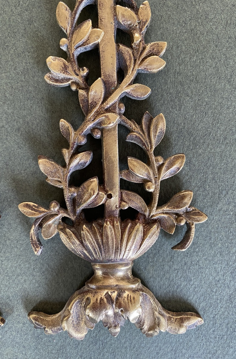 Paire De Bronzes D’ornement XIXème. Thyrse, Ruban Et Feuillage.-photo-1