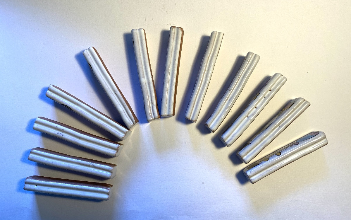 Set Of Twelve Ceramic Knife Holders. Vallauris, 1960s. Painted Decoration With Potted Plants. -photo-1