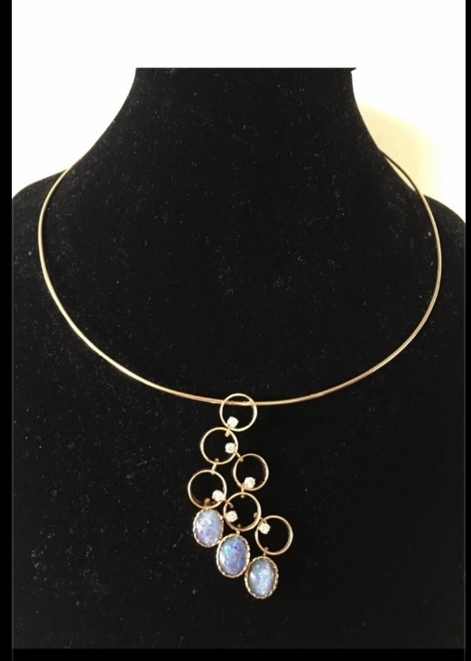 Pendentif Moderniste En Or 18k. Opales Et Diamants. Années 70s-photo-3