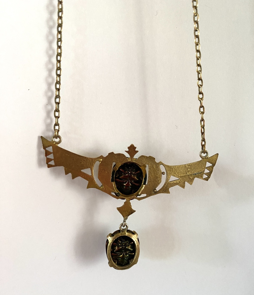 Late 19th Century Art Nouveau Necklace. Egyptomania. Gilded Metal And Scarabs. -photo-3
