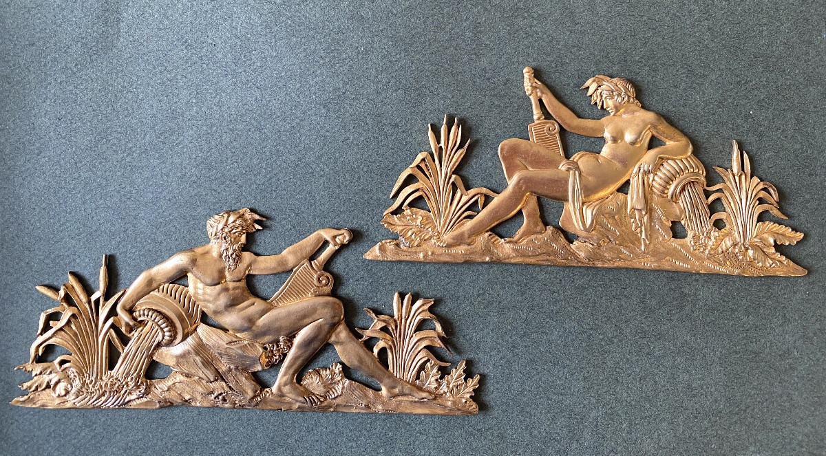 Pair Of 19th  Ornamental Bronzes. Allegories Of Antiquity. River And Stream. -photo-6
