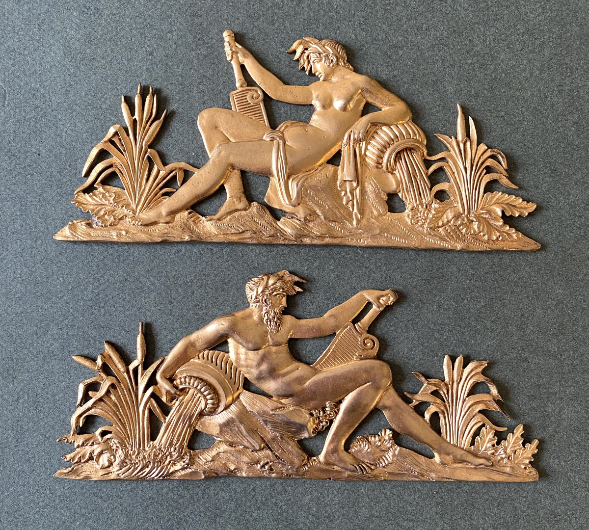 Pair Of 19th  Ornamental Bronzes. Allegories Of Antiquity. River And Stream. 