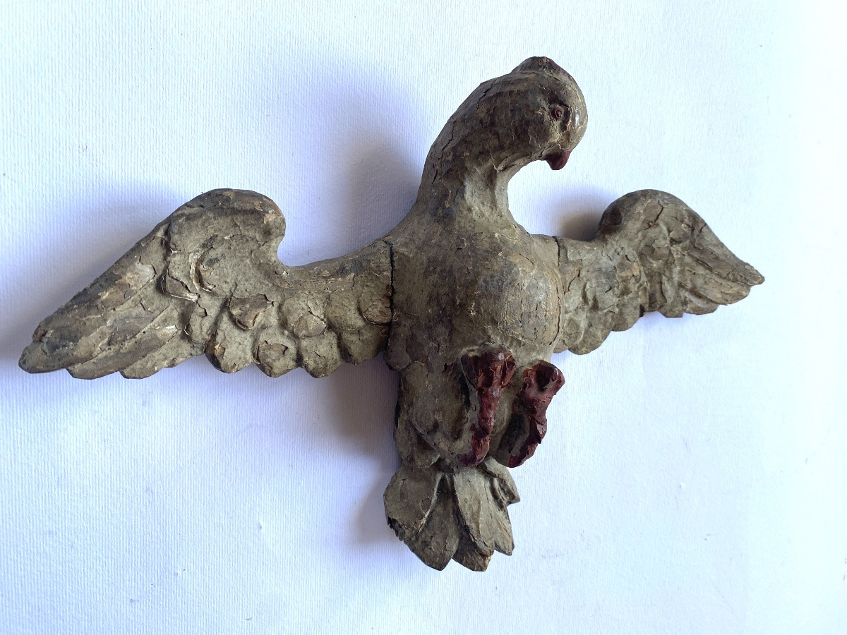 Saint-Esprit. Colombe en bois sculpté et peint  XVIIIème. Art religieux. -photo-2