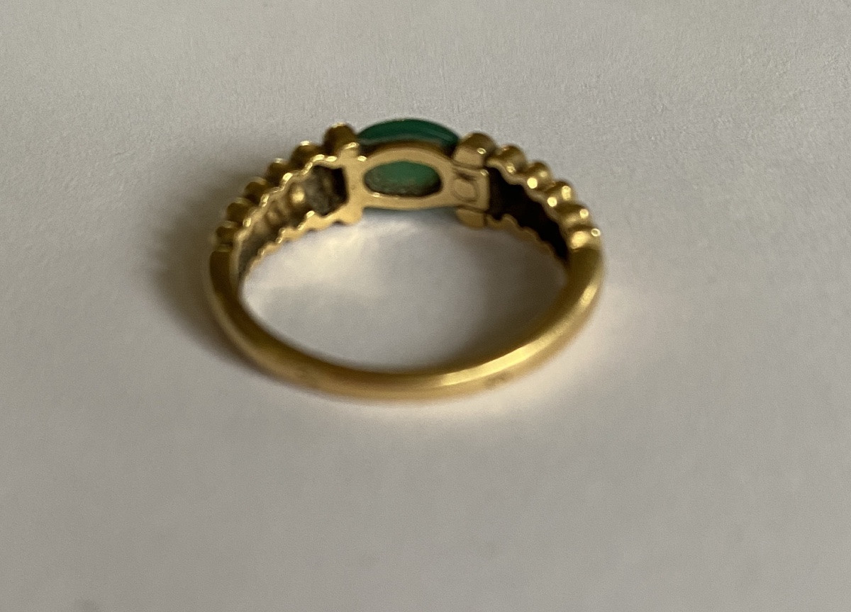 18k Gold Ring With Chrysoprase Cabochon. 1980s. -photo-4