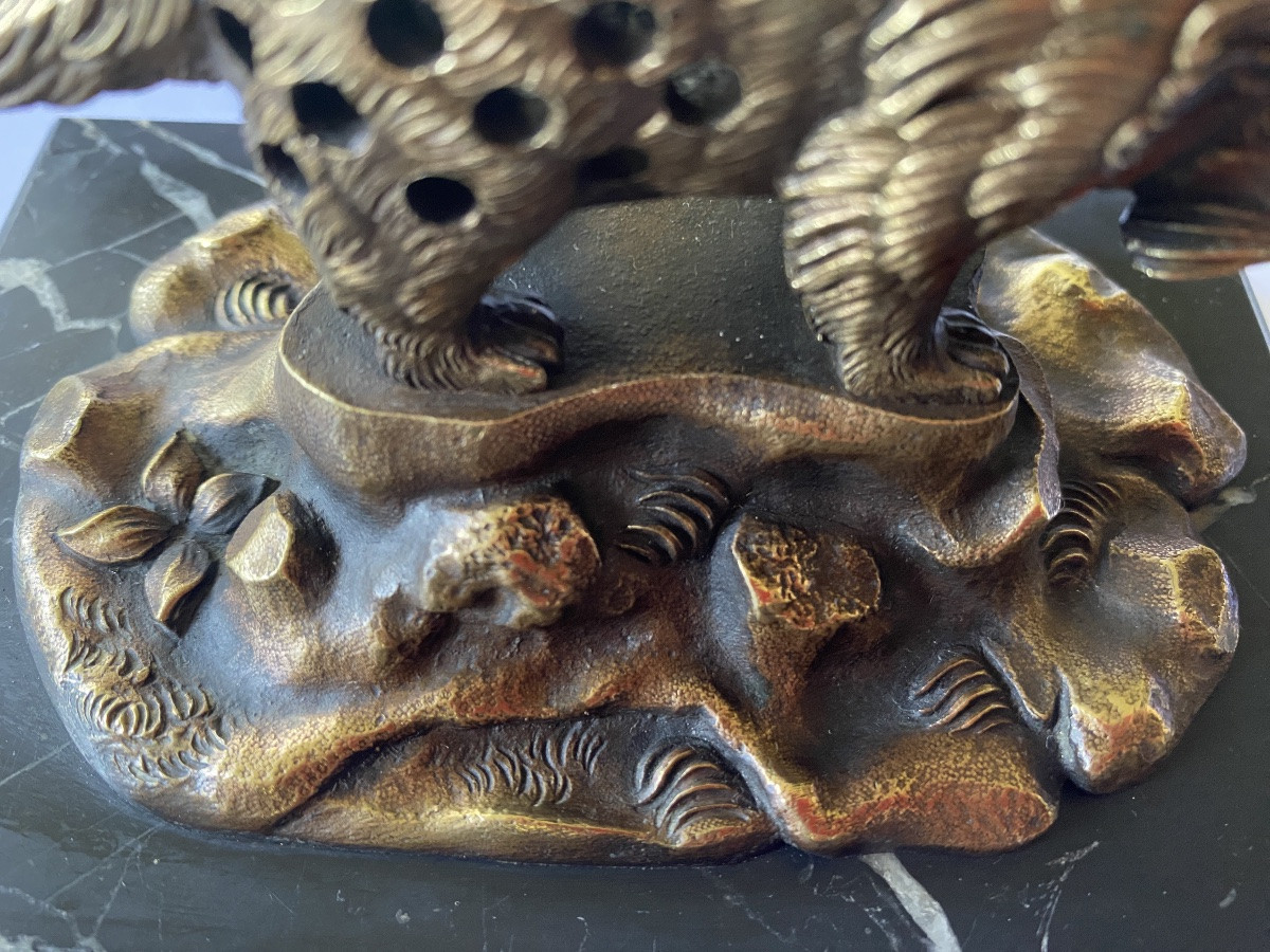 Porc-épic en bronze XIXème. Socle en marbre. Porte cure-dents.  Curiosité. -photo-4