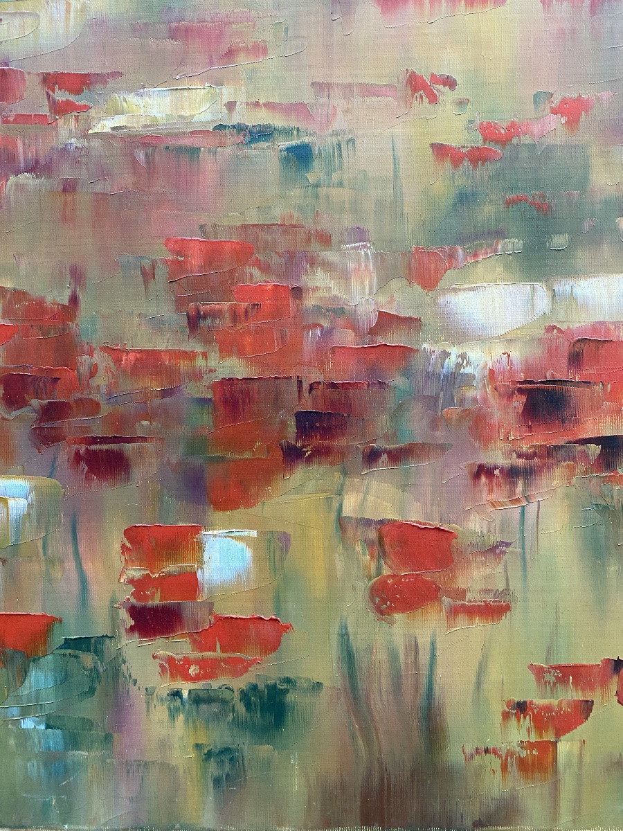 “Le champ de coquelicots”. Huile sur toile XXème. Patrick Waravka. -photo-3