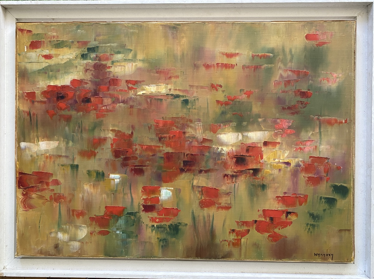 “Le champ de coquelicots”. Huile sur toile XXème. Patrick Waravka. -photo-2