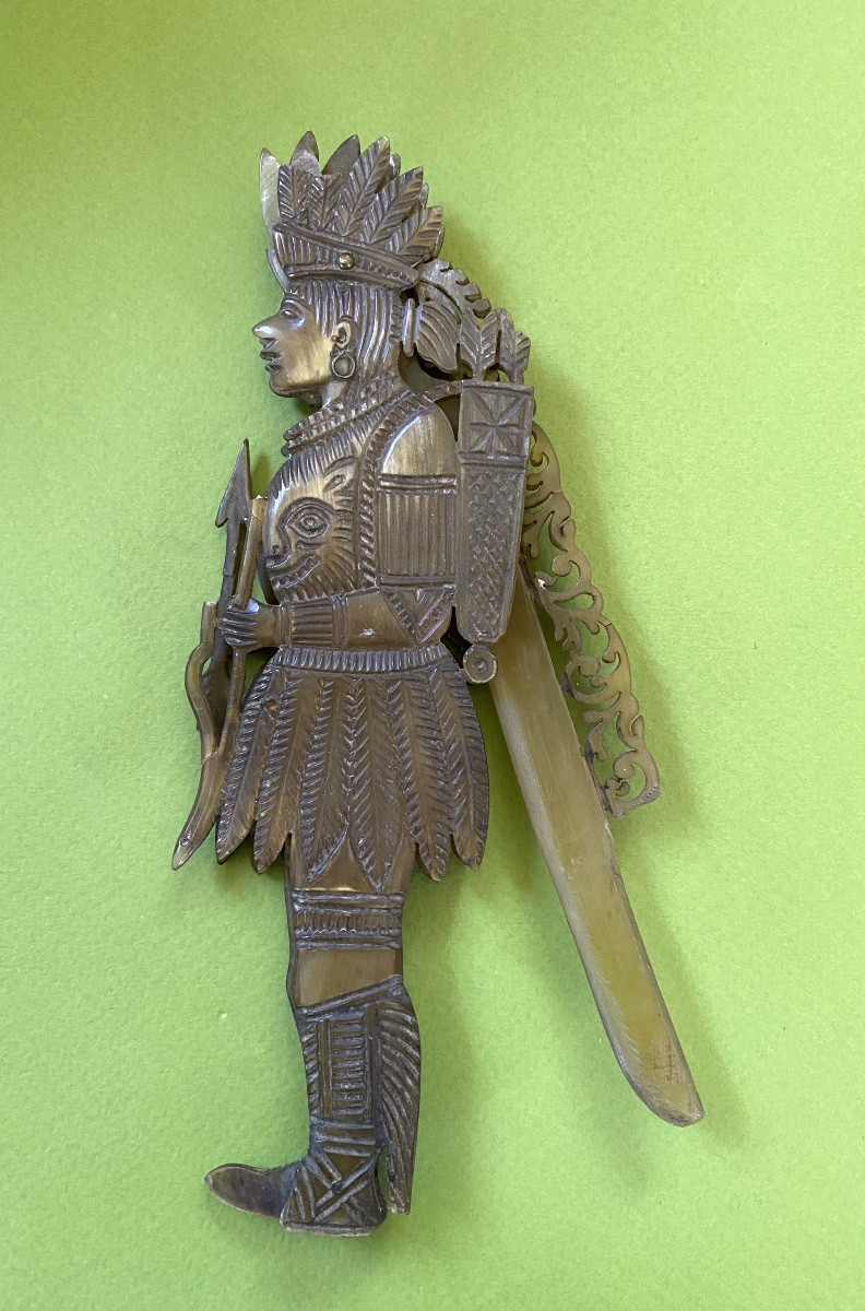 Early 19th  Letter Opener In Carved Horn. Native American. New World.-photo-4