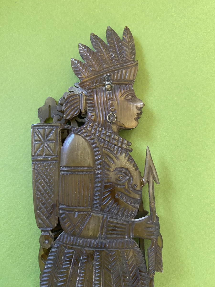Early 19th  Letter Opener In Carved Horn. Native American. New World.-photo-4