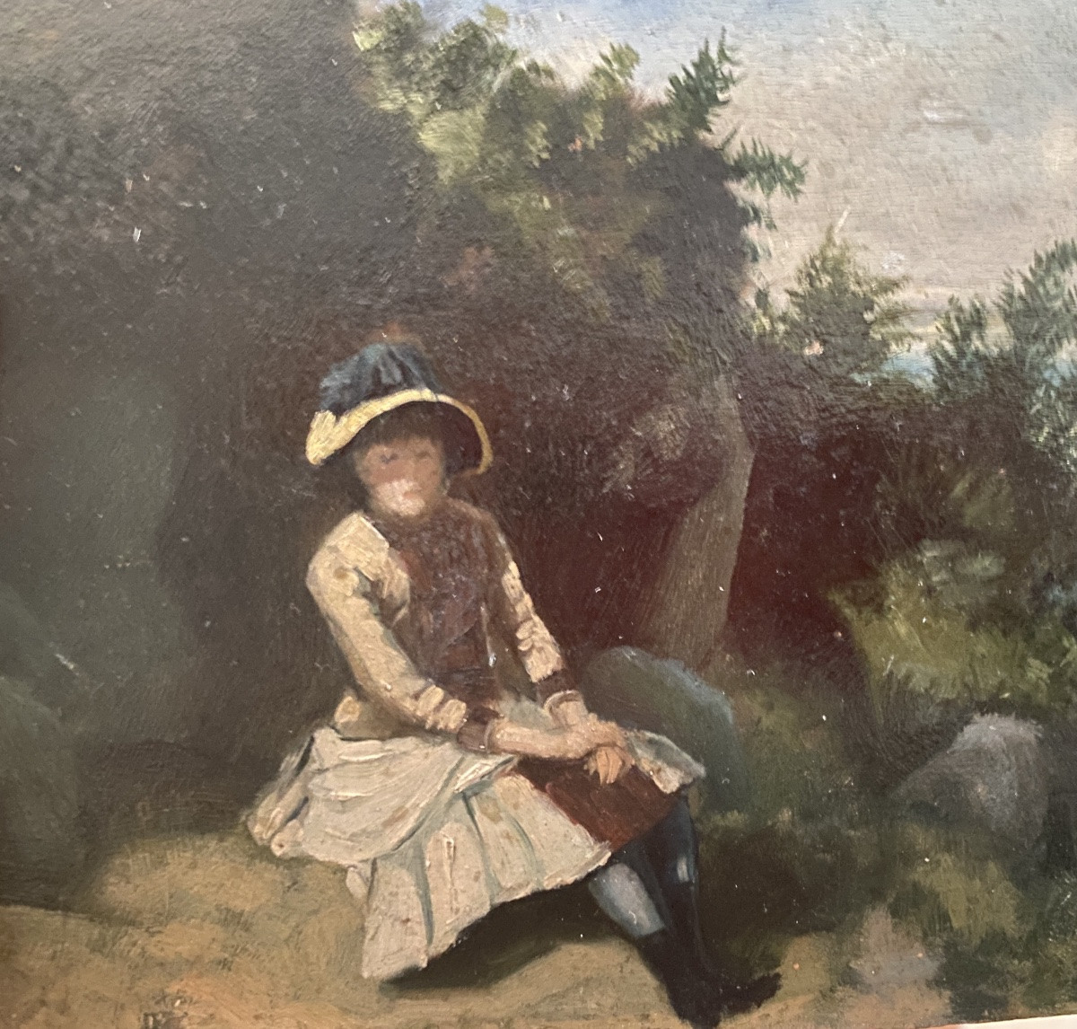 « Jeune fille en bord de mer ». Huile sur panneau XIXème. Ecole française impressionniste. -photo-3