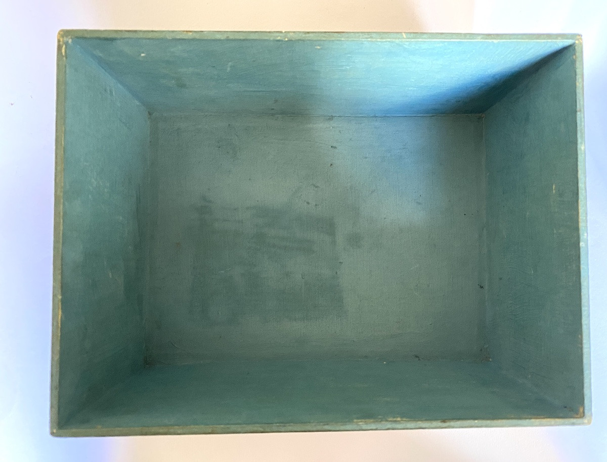19th Wooden Box Painted. Oil On Canvas Decorations Of Landscapes And Flowers. -photo-8