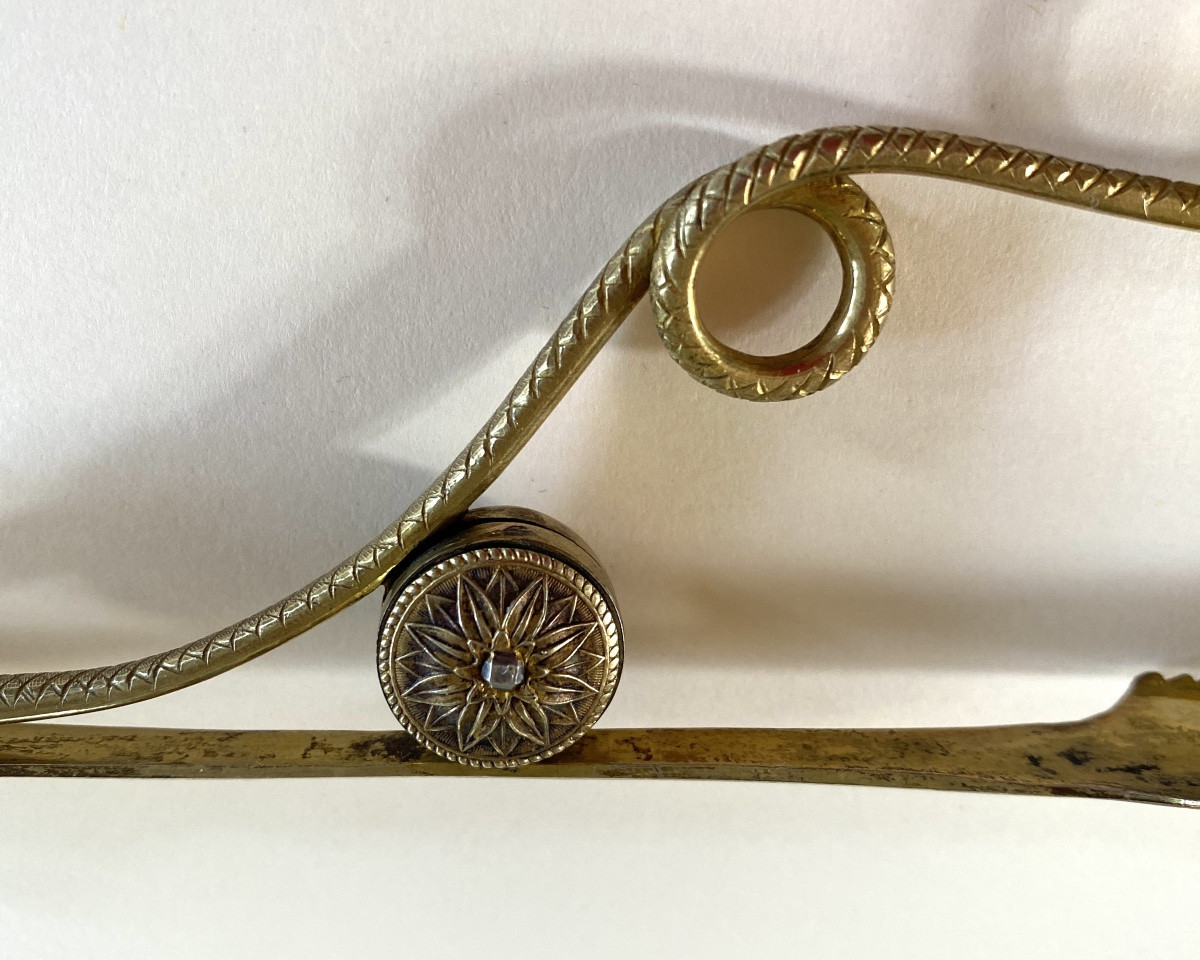 Early 19th Century Gilt Brass Sugar Tongs. Snake And Acorn On An Arrow. -photo-4