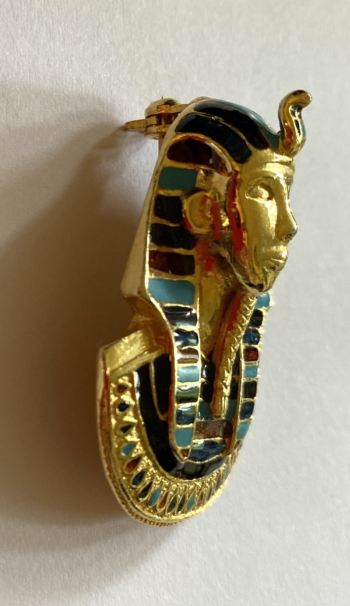 Egyptomania Brooch, Mid-20th Century. Gold-plated And Enamelled Metal. -photo-2