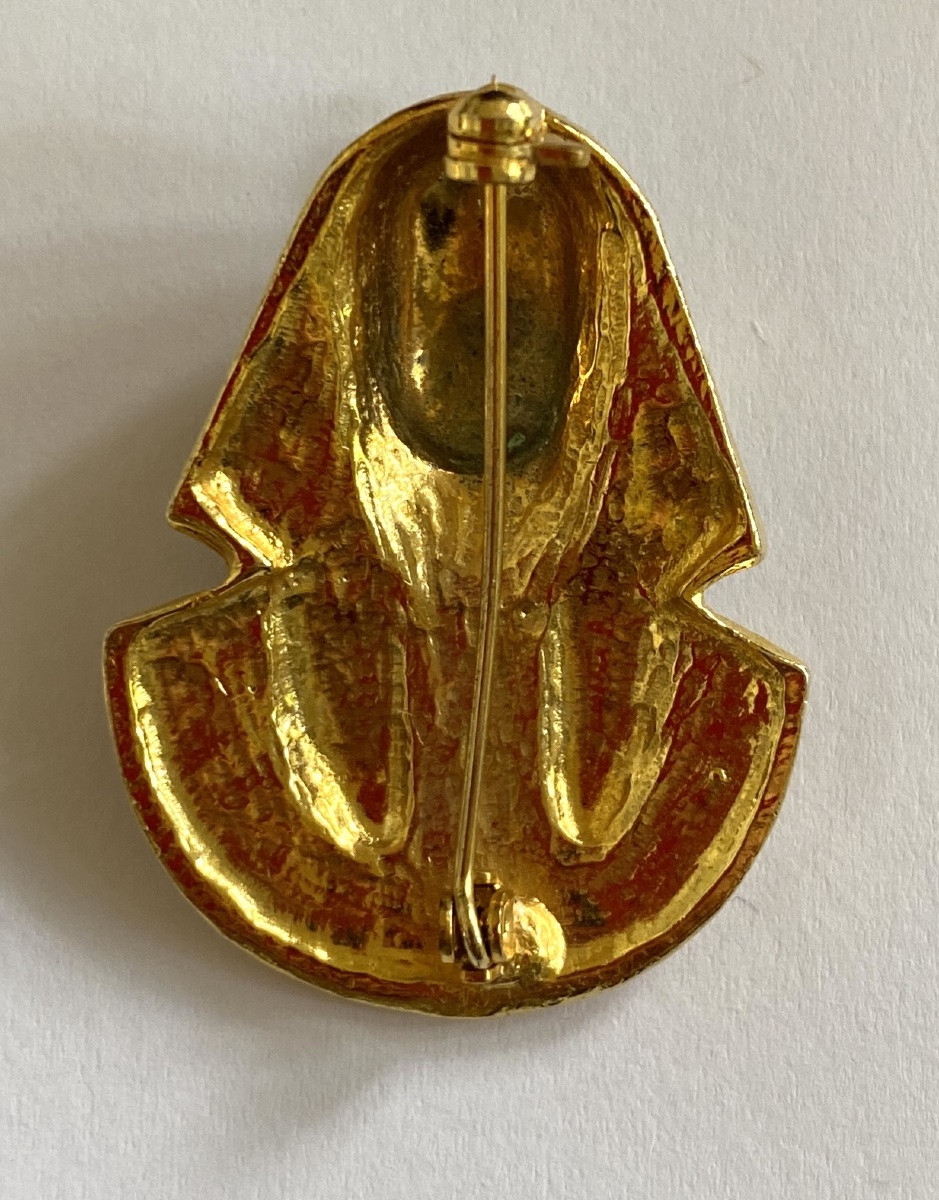 Egyptomania Brooch, Mid-20th Century. Gold-plated And Enamelled Metal. -photo-3