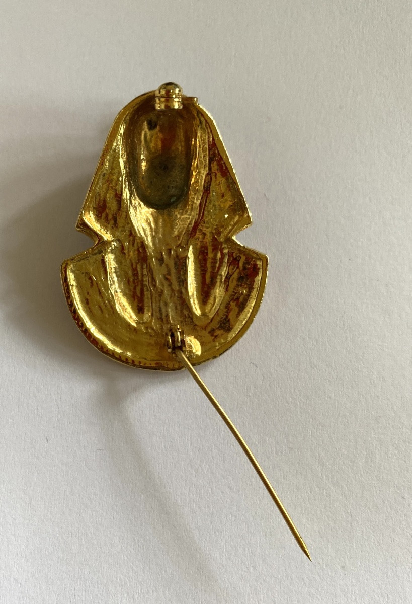 Egyptomania Brooch, Mid-20th Century. Gold-plated And Enamelled Metal. -photo-4