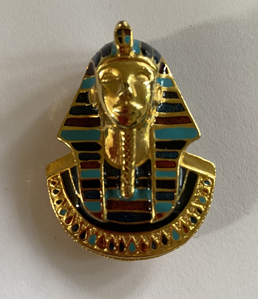 Egyptomania Brooch, Mid-20th Century. Gold-plated And Enamelled Metal. -photo-1