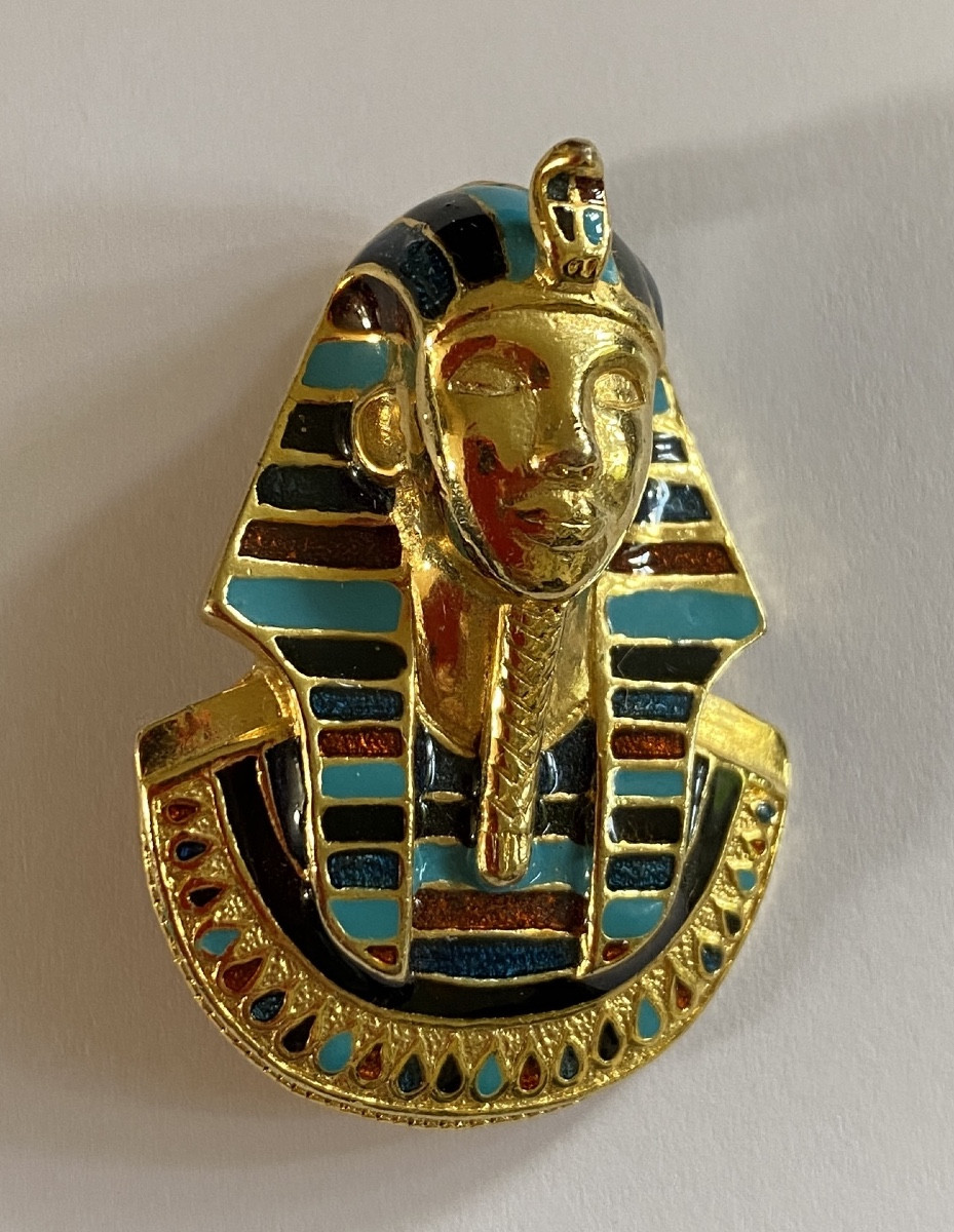 Egyptomania Brooch, Mid-20th Century. Gold-plated And Enamelled Metal. 