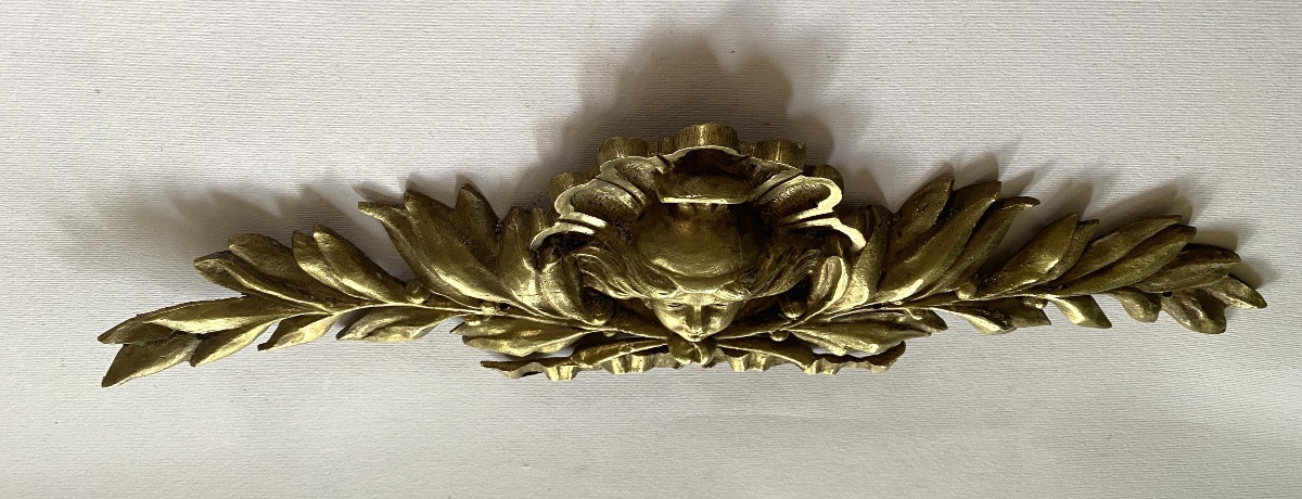19th Decorative Bronze Pediment. Head Of Minerva, Shell And Laurel Branches. -photo-4