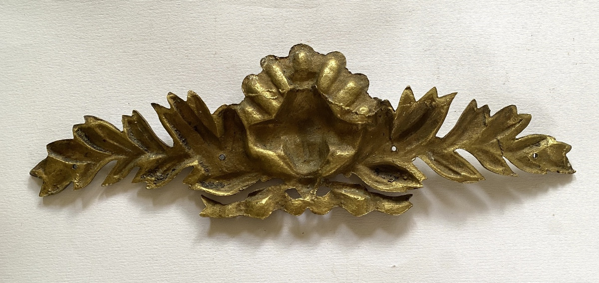 19th Decorative Bronze Pediment. Head Of Minerva, Shell And Laurel Branches. -photo-1