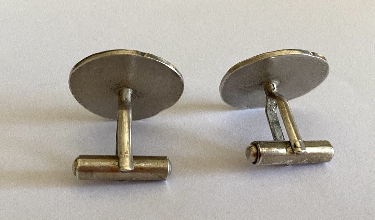 Pair Of Cufflinks. Replica 20th Century Silver Tetradrachm Of Rhodes. Head Of Helios. -photo-3