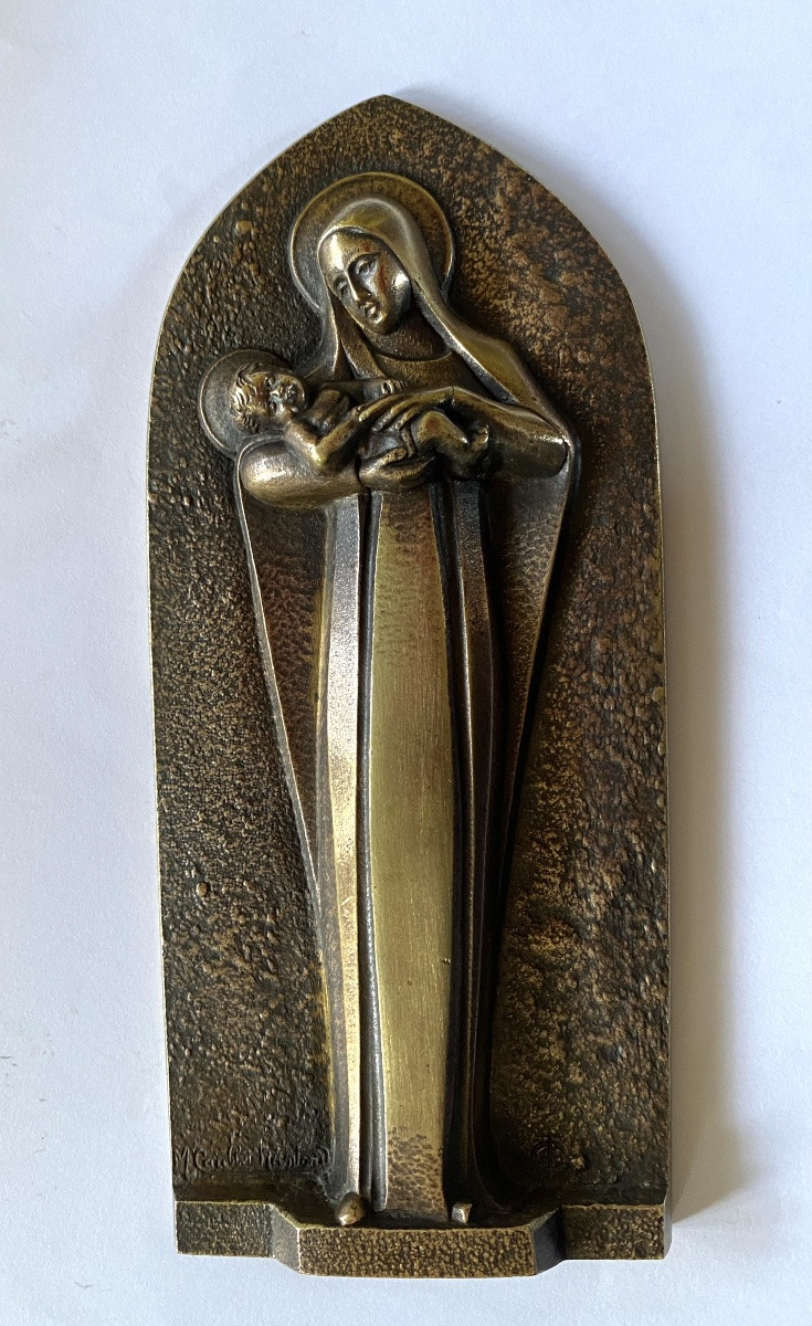 Maria Caullet-nantard. Virgin And Child. Art Deco Bronze Bas-relief. -photo-3