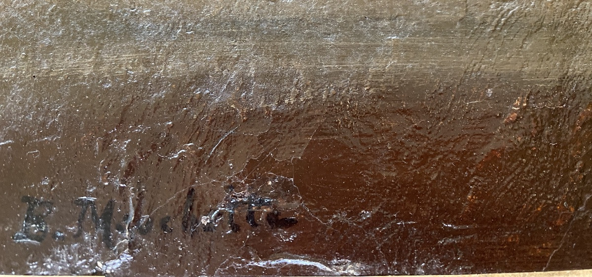 Berthe Mouchette. « Corbeille de fleurs ». Huile sur toile  fin XIXème.-photo-3